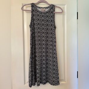 LOFT Black and White Geometric Midi Dress